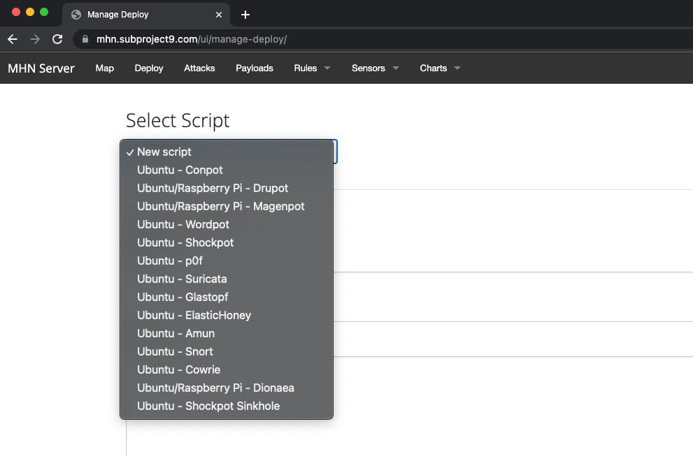 Select a honeypot to deploy