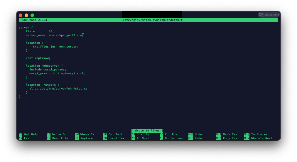 edit nginx configuration