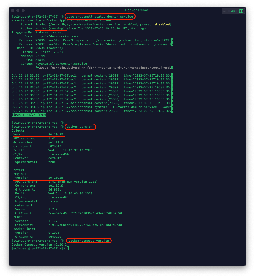 Verify version of docker and docker-compose