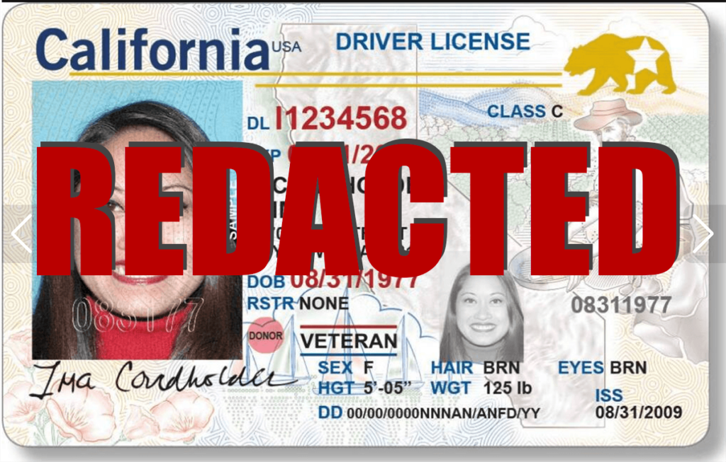 Redacted Drivers License